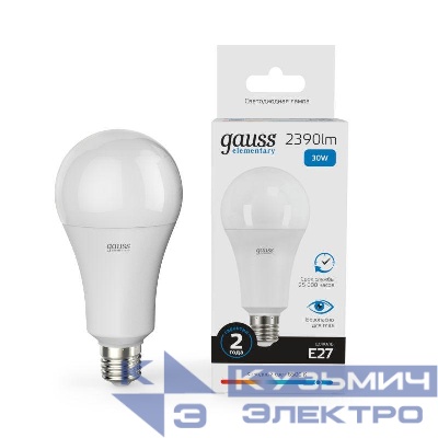 Лампа светодиодная Elementary 30Вт A70 грушевидная 6500К холод. бел. E27 2390лм GAUSS 73239