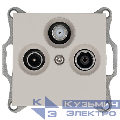 Розетка телевизионная проходная TV + FM + SAT 3-м Ф9.5мм механизм тауп Jasmart G6207T