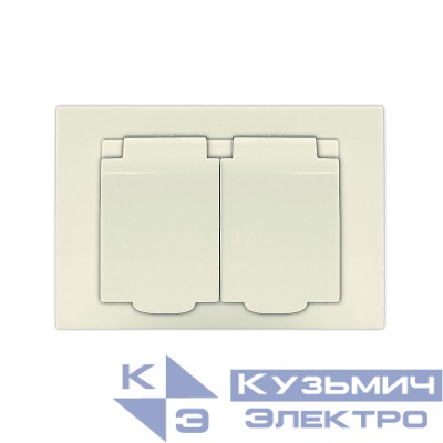 Розетка 2-м СП Афина 16А IP20 с заземл. c крышкой в сборе сл. кость (ivory) Universal A0031-I