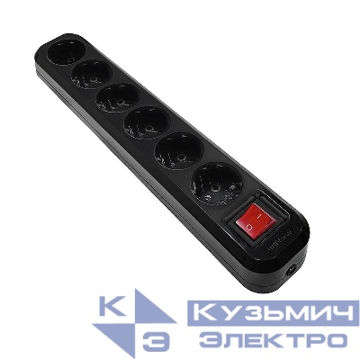 Колодка удлинителя 6-м с заземл. с выкл. АБС-пластик черн. UNIVersal 2241