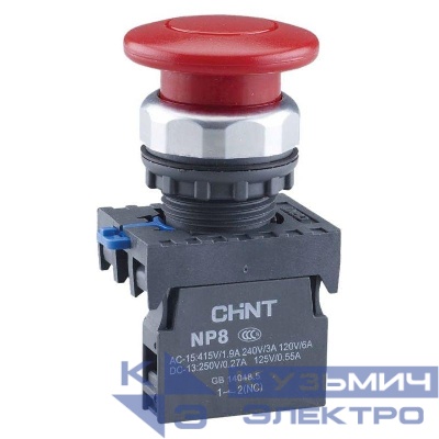 Кнопка управления "Грибок" NP8-01M/1 d40мм (2) 1НЗ IP65 с самовозвратом без подсветки красн. (R) CHINT 667261