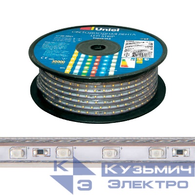 Лента светодиодная ULS-2835-60LED/m-10mm-IP67-220V-8W/m-50M-YELLOW 60LED/м желт. 8Вт/м IP67 220В 10мм гибкая герметичная (уп.50м) Uniel UL-00000862
