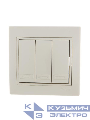 Выключатель 3-кл. СП Mira 10А IP20 со вставкой крем. LEZARD 701-0303-109