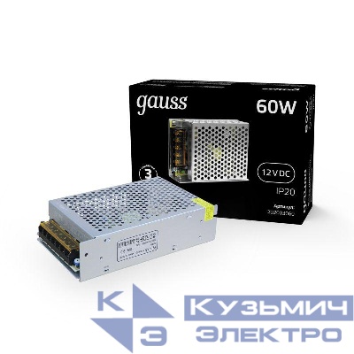 Блок питания для светодиодной ленты Black 60Вт 12В IP20 (драйвер) GAUSS 202003060