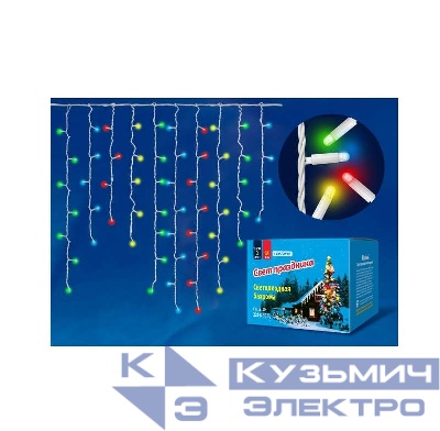 Гирлянда "Бахрома" светодиодная ULD-B3010-200/TWK MULTI IP67 с эффектом мерцания 3м соединяемая 200 светодиодов свет разноцветный провод бел. Uniel UL-00002272