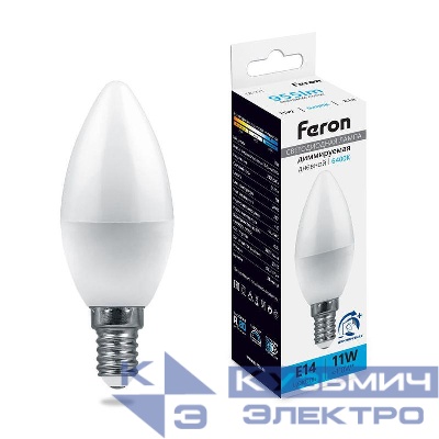 Лампа светодиодная LB-771 11Вт C37 свеча 6400К E14 230В диммир. FERON 51057
