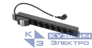 Блок розеток 7-м 16А 19дюйм 4кВт 490х44.4х44.4мм 2п автомат метал. корпус защ. шторки шнур 2м NIKOMAX TLK-RSC07-MD-04-BK