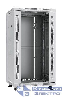 Шкаф монтажный телекоммуникационный напольный SH-05C-22U60/60 19дюйм для распред. и серверн. оборудования 22U 600х600х1166мм передн. стеклян. и задн. сплошн. метал. двери ручка с замком сер. (RAL 7035) Cabeus 7044c