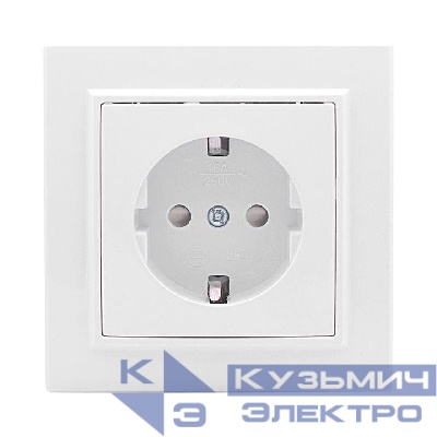 Розетка 1-м СП Минск 16А IP20 с заземл. защ. шторки бел. Basic EKF ERR16-028-100