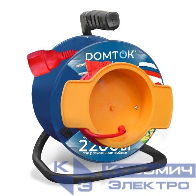 Удлинитель на катушке 1х20м без заземл. 10А IP20 2.2кВт с выносн. розеткой ПВС 2х1 DOMTOK 2427