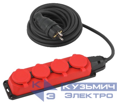 Удлинитель силовой UK-4e-3x1.5-5m-IP44(KG) с заземлением 4 розетки каучук 5м КГ 3х1.5кв.мм IP44 Эра Б0057585