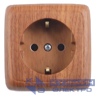 Розетка 1-м ОП Альфа 16А IP20 с заземл. дуб HEGEL РА16-111-05