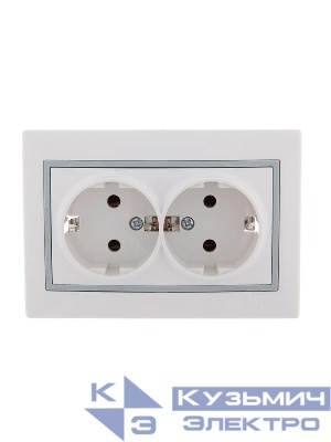 Розетка 2-м СП Mira 16А IP20 с заземл. с сер. вставкой керамика бел. LEZARD 701-0215-127