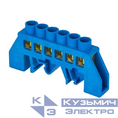 Шина нулевая N 6х9 6 отвер. латунь син. нейл. корп. комбинир. розн. стикер EKF sn0-63-06-dn-r