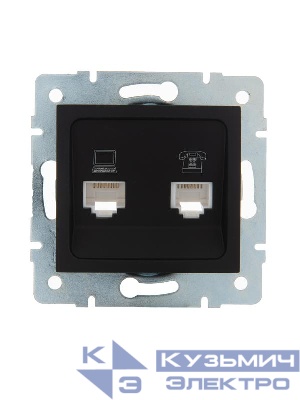 Розетка компьютерная + телефонная 2-м СП Karina RJ45 + RJ11 механизм черн. бархат LEZARD 707-4288-143