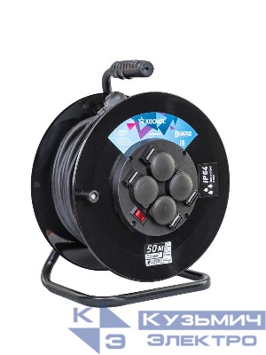 Удлинитель на катушке 4х50м с заземл. 16А IP54 4кВт КГ 3х2.5 термозащ. КОСМОС YKKsm50m-4g-Z(2.5)KG