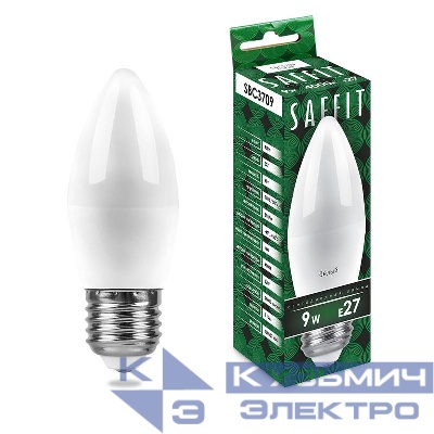 Лампа светодиодная SBC3709 9Вт C37 свеча 4000К E27 230В SAFFIT 55129