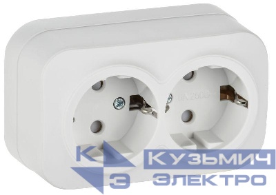 Розетка 2-м ОП GLORY РСш22-3-ХБм 16А с заземл. защ. шторки бел. матов. IEK ERH24-K01M-16