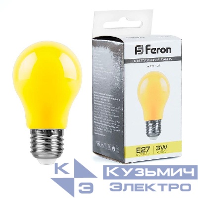 Лампа светодиодная LB-375 3Вт A50 грушевидная матовая E27 230В желт. FERON 25921