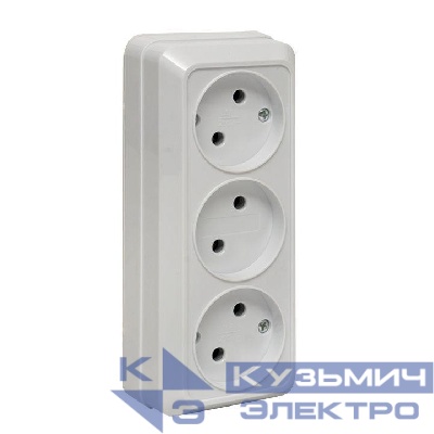 Розетка 3-м ОП Рим 10А IP20 без заземл. бел. EKF ENR10-202-10