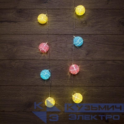 Гирлянда светодиодная "Карамельки" 1.5м 10LED тепл. бел. 0.1Вт IP20 провод ПВХ прозр. элементы питания 2хAA (не в компл.) Neon-Night 303-082