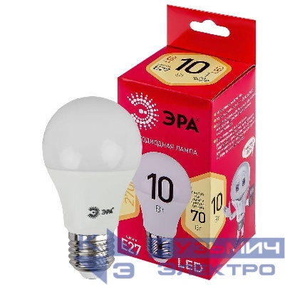 Лампа светодиодная RED LINE LED A60-10W-827-E27 R 10Вт A60 груша 2700К тепл. бел. E27 Эра Б0049634