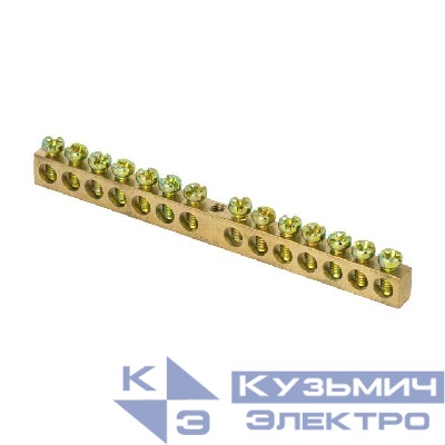 Шина PEN "ноль-земля" 6х9 14 отвер. латунь крепеж по центру PROxima EKF sn0-63-14