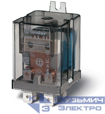 Реле силовое электромеханич. монтаж в наконечники Faston 250 (6.3х0.8мм) 1NO 30А AgCdO (зазор >/=3мм) 24В AC RTI монтаж. фланец FINDER 653180240300