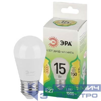 Лампа светодиодная GREEN LINE P45-15W-830-E27 GL 15Вт шар 3000К свет тепл. E27 Эра Б0067038