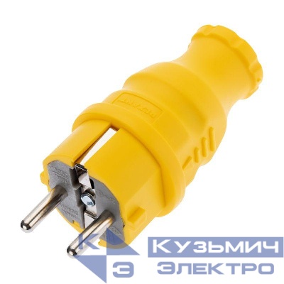 Вилка прямая влагозащищенная с заземл. 16А. IP44 каучук желт. Rexant 111-014