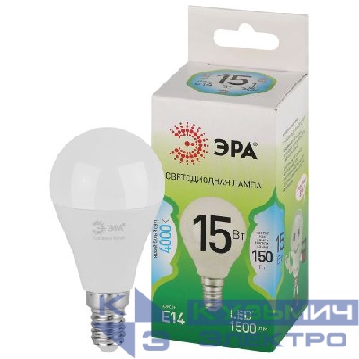 Лампа светодиодная GREEN LINE P45-15W-840-E14 GL 15Вт шар 4000К яркий свет бел. E14 Эра Б0067045