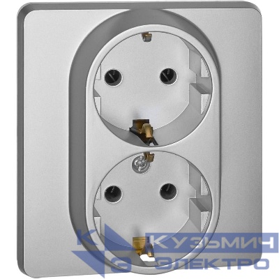 Розетка 2-м СП Inspiria 16А IP20 250В 2х2P+E немецк. стандарт механизм алюм. IEK 673752