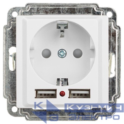 Розетка 1-м СП Accent 6-410-01 16А IP20 250В P+E Schuko защ. шторки + 2хUSB бел. Intro Б0063689