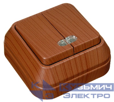 Выключатель 2-кл. ОП 10А IP20 с подсветкой орех Makel 45423