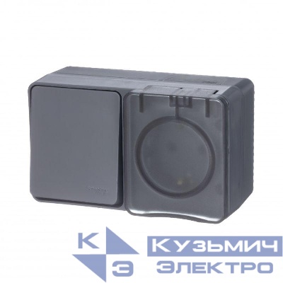 Блок ОП AtlasDesign PROFI IP54 (розетка 1-м 16А заземл. защ. шторки + 1-кл. выключатель 10А) антрацит SE ATN544070