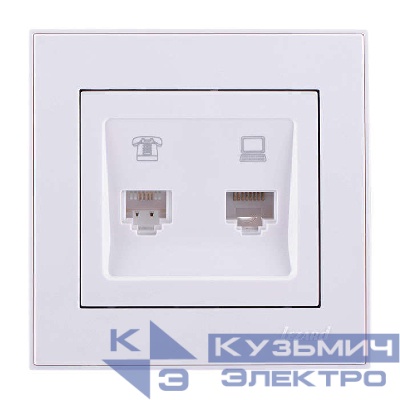 Розетка компьютерная + телефонная 2-м СП Rain RJ45 + RJ11 бел. LEZARD 703-0202-143