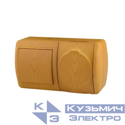 Блок ОП Nata (розетка евростандарт с заземл. с защ. крышкой + 1-кл. выкл.) ольха LEZARD 710-0700-170
