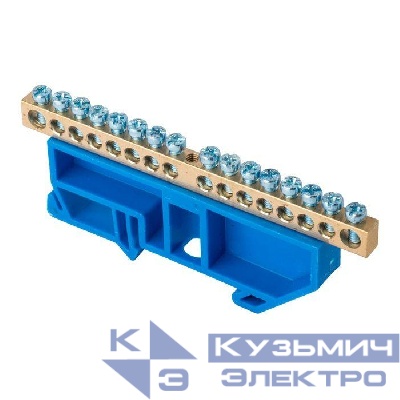Шина нулевая N 6х9 16 отвер. латунь син. изолятор на DIN-рейку PROxima EKF sn0-63-16-d