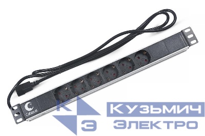 Блок евророзеток для 19дюйм шкафов PDU-6P-2IEC горизонт. 6 розеток 10А без выключателя алюм. корпус шнур 2м вилка IEC 320 C14 Cabeus 7289c