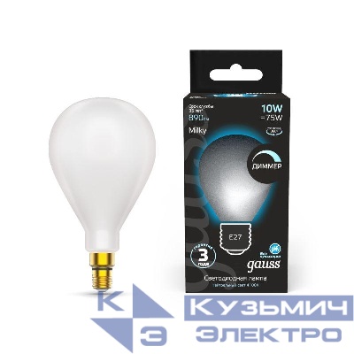 Лампа светодиодная филаментная Black Filament 10Вт A160 грушевидная матовая 4100К нейтр. бел. E27 890лм диммир. GAUSS 179202210-D