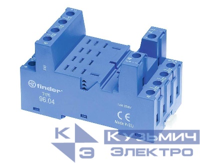 Розетка с винт. клеммами (с зажимной клетью) для реле 56.34 модули 86.00/86.30/99.02 в комплекте металлич. клипса 096.71 син. FINDER 9604SMA