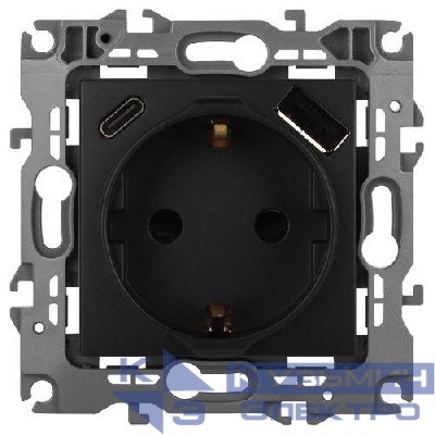 Розетка Эра12 12-4108-05 16А 250В 2P+E с USB type-A+C 5В-3А защ. шторки антрацит Эра Б0067707