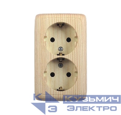 Розетка 2-м ОП Альфа 16А IP20 250В с заземл. с изолир. пластиной сосна HEGEL РА16-153-02