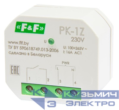 Реле промежуточное PK-1Z-230 (100-265 AC/DC 16А 1NO/NC для установки в монтажную коробку d60мм) F&F EA06.001.047