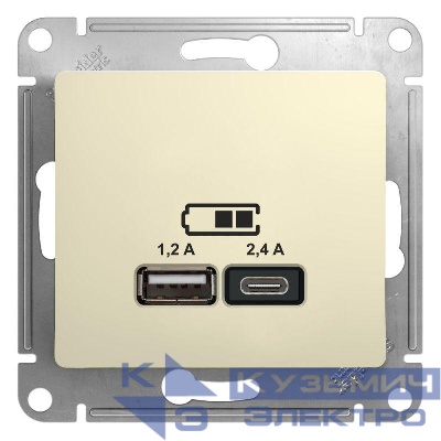 Розетка USB Glossa тип A+C 5В/2.4А 2х5В/1.2А механизм беж. SE GSL000239
