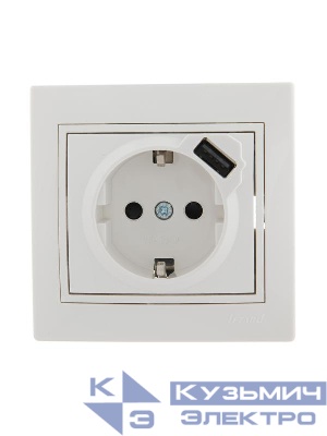Розетка 1-м СП Mira 16А с заземл. + USB разъем бел. LEZARD 701-0202-181