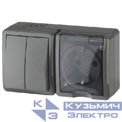Блок ОП розетка+выключатель 2-кл. 11-7402-03 16АХ(10AX)-250В IP54 Эксперт сер. ЭРА Б0020736