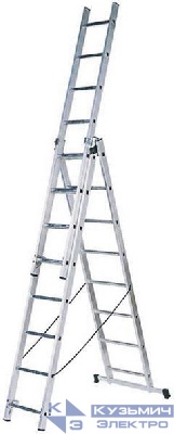 Лестница трехсекционная 3х8 H=233/371/509см 10.17кг алюм. FIT 65433