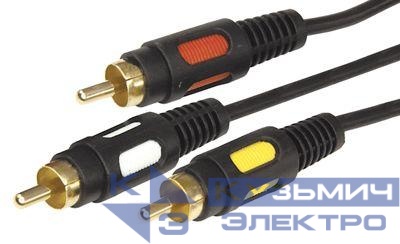 Шнур 3RCA Plug - 3RCA Plug 1.5м (GOLD) (уп.10шт) Rexant 17-0212