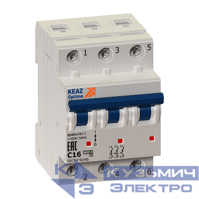 Выключатель автоматический модульный 3п C 20А 6кА OptiDin BM63-3C20-УХЛ3 КЭАЗ 260793